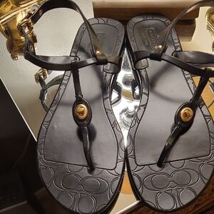 Coach Jelly Black Sandals with Gold Details